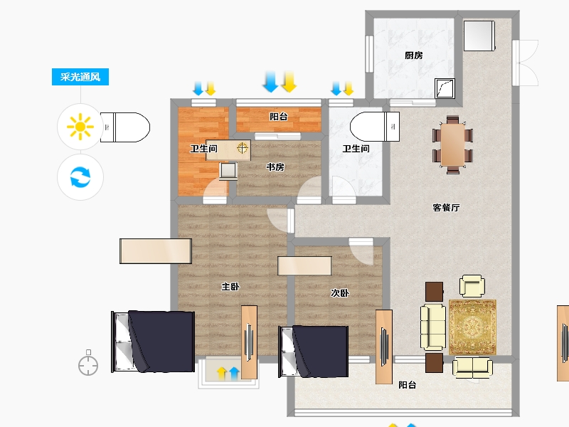 山东省-济宁市-保利时光印象-105.01-户型库-采光通风