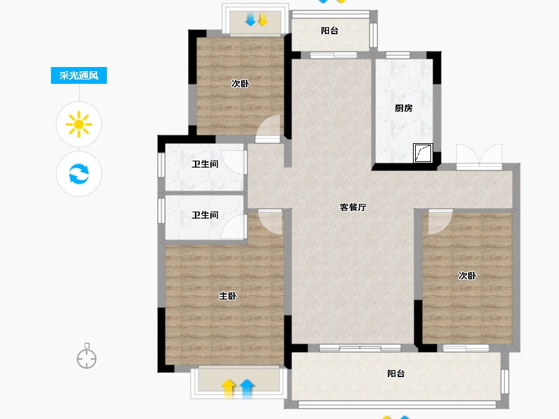 江苏省-南通市-桂语江南-104.00-户型库-采光通风