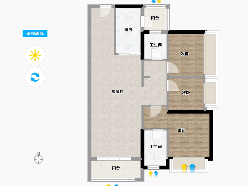 广东省-肇庆市-四会碧桂园明珠花园-79.87-户型库-采光通风