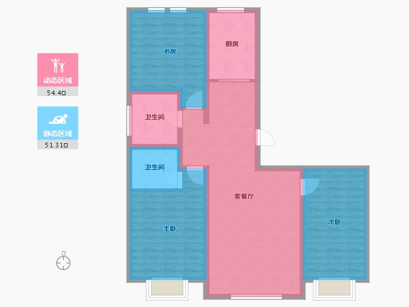 内蒙古自治区-鄂尔多斯市-炜业盛世康城-94.41-户型库-动静分区