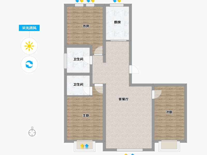 内蒙古自治区-鄂尔多斯市-炜业盛世康城-94.41-户型库-采光通风