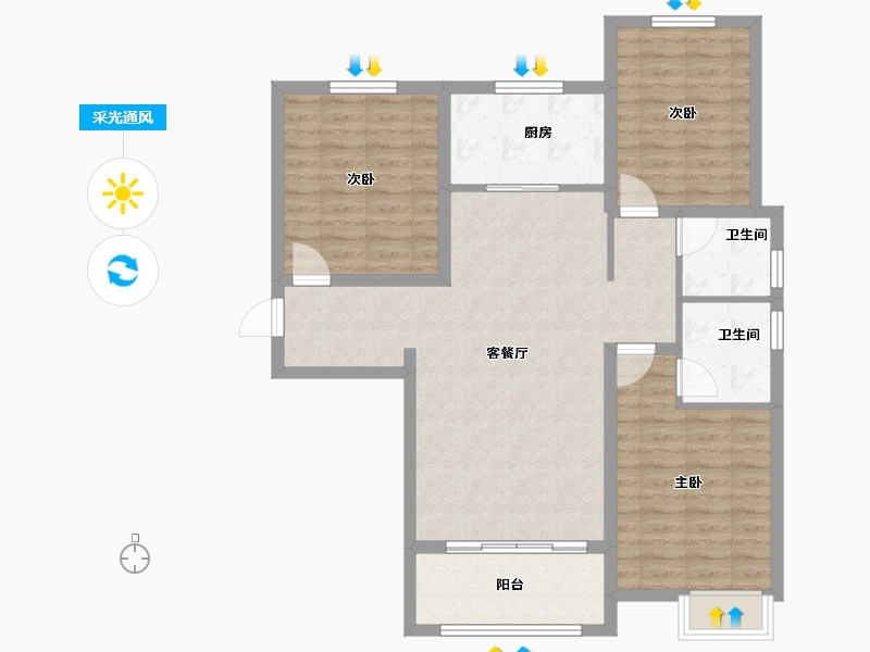 陕西省-渭南市-汇邦沋河瑞府-97.60-户型库-采光通风