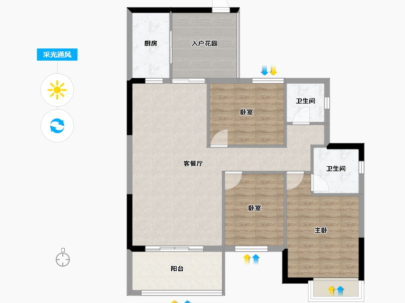 广东省-江门市-蓬江玉圭园-95.91-户型库-采光通风