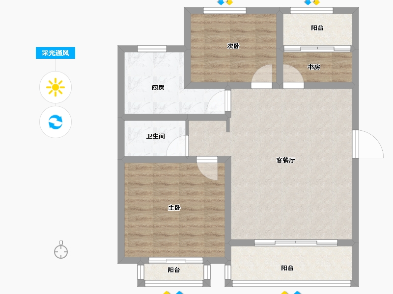 江苏省-淮安市-圣海天鹅湖畔-76.86-户型库-采光通风