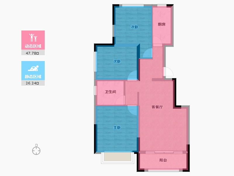 内蒙古自治区-鄂尔多斯市-亿利壹号院-74.77-户型库-动静分区