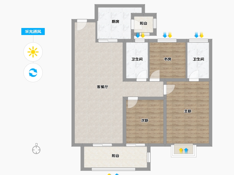 云南省-昆明市-中海寰宇天下-100.66-户型库-采光通风