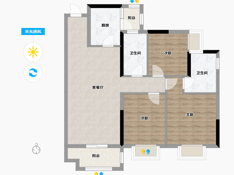 湖南省-株洲市-香江悦湖春天-85.80-户型库-采光通风