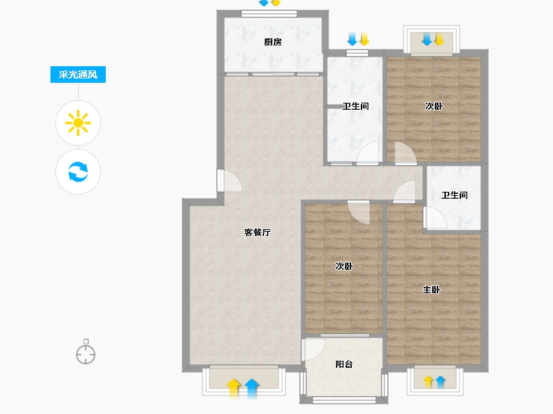 河南省-郑州市-裕华文清园-6号楼-101.00-户型库-采光通风