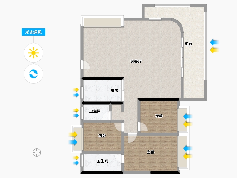 海南省-三亚市-万科海上大都会左岸住宅-129.12-户型库-采光通风