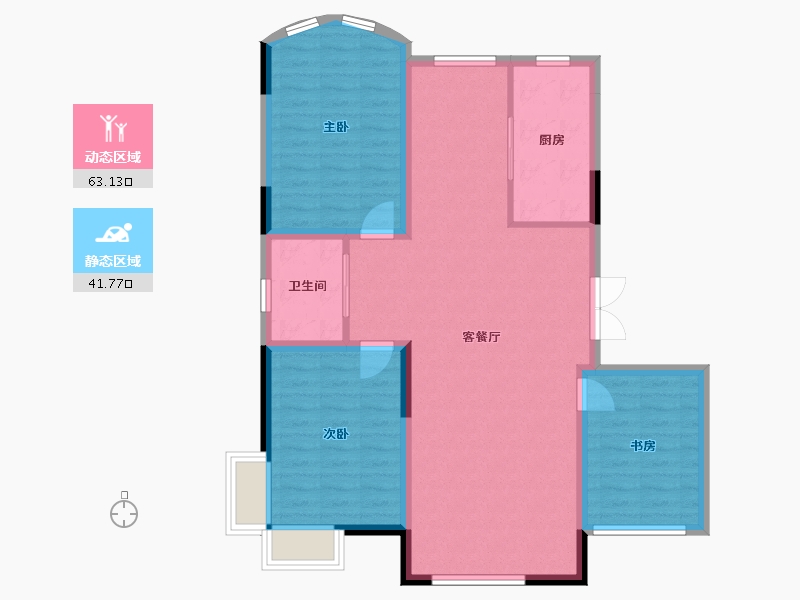 吉林省-松原市-飞达·江玺台-95.55-户型库-动静分区