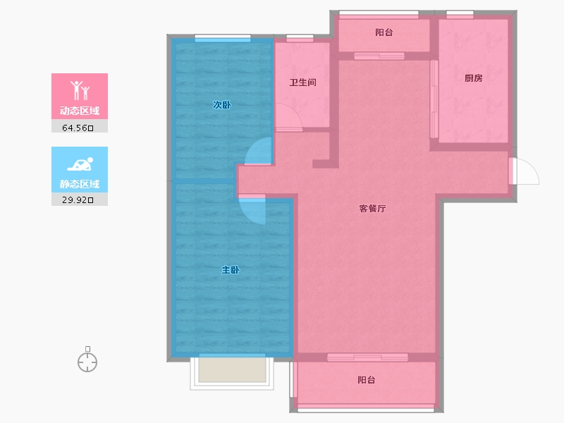 内蒙古自治区-鄂尔多斯市-炜业尚城郦景-84.76-户型库-动静分区