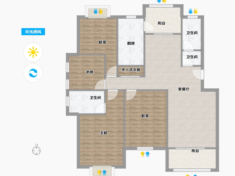 山东省-济宁市-仁诚雅居-124.80-户型库-采光通风