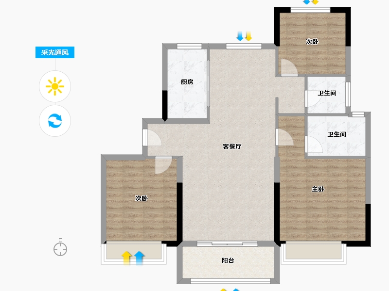 山东省-济宁市-碧桂园济州府领誉-102.67-户型库-采光通风