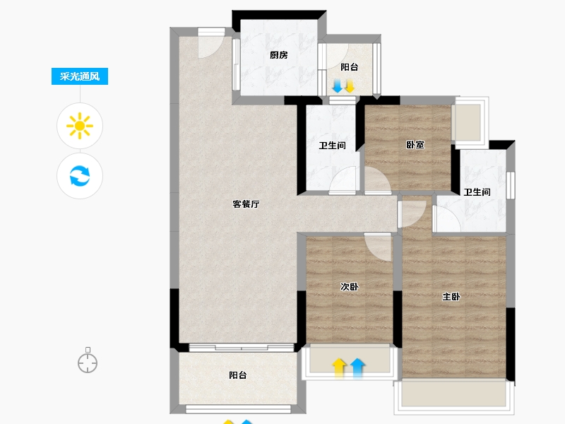 山西省-大同市-方直紫珑府-80.91-户型库-采光通风