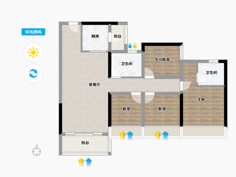 广东省-佛山市-龙光玖龙湾-89.63-户型库-采光通风