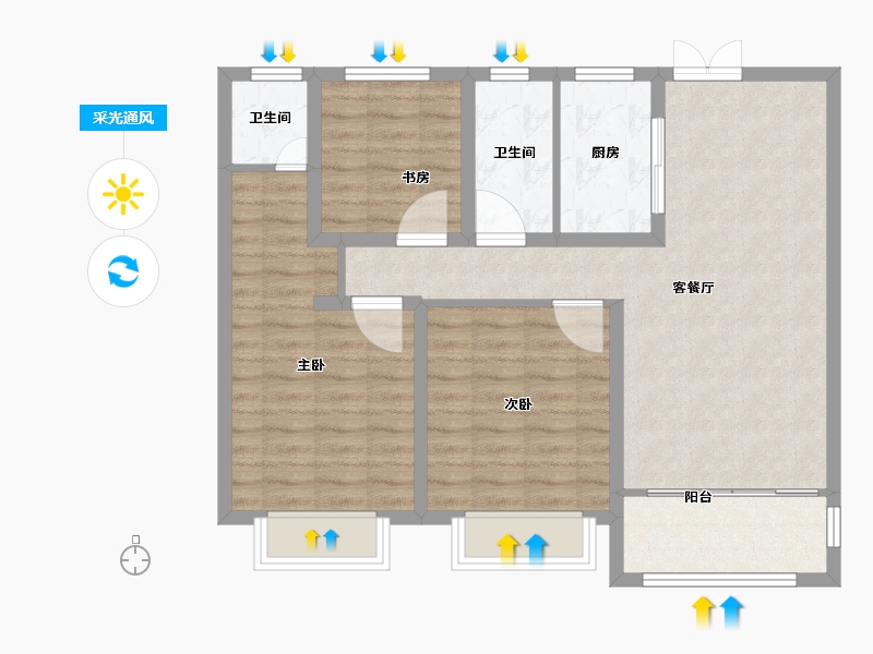 河北省-邯郸市-荣科金水苑-87.21-户型库-采光通风