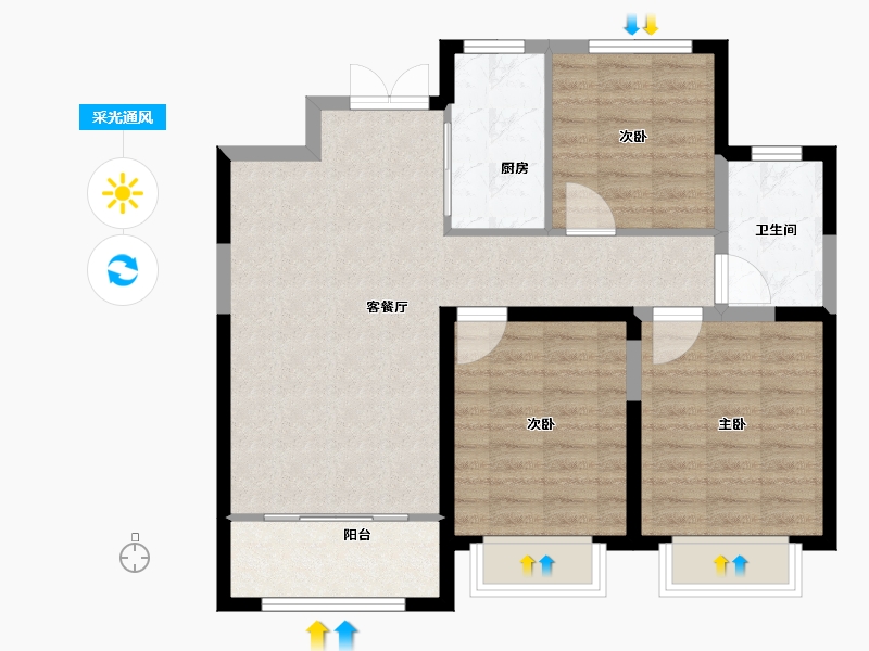 河北省-邯郸市-荣科金水苑-81.60-户型库-采光通风