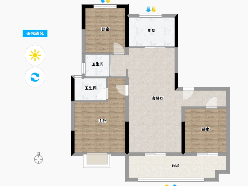 河南省-洛阳市-宜阳碧桂园-91.00-户型库-采光通风