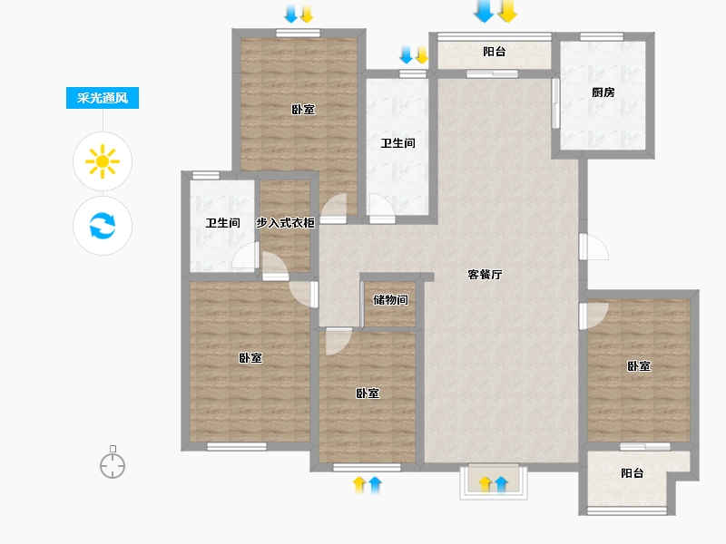 河北省-廊坊市-燕城益津湾-148.17-户型库-采光通风