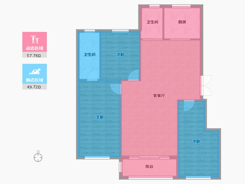 辽宁省-大连市-伟业城市荣域1期-105.33-户型库-动静分区