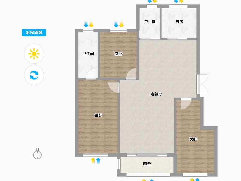 辽宁省-大连市-伟业城市荣域1期-105.33-户型库-采光通风