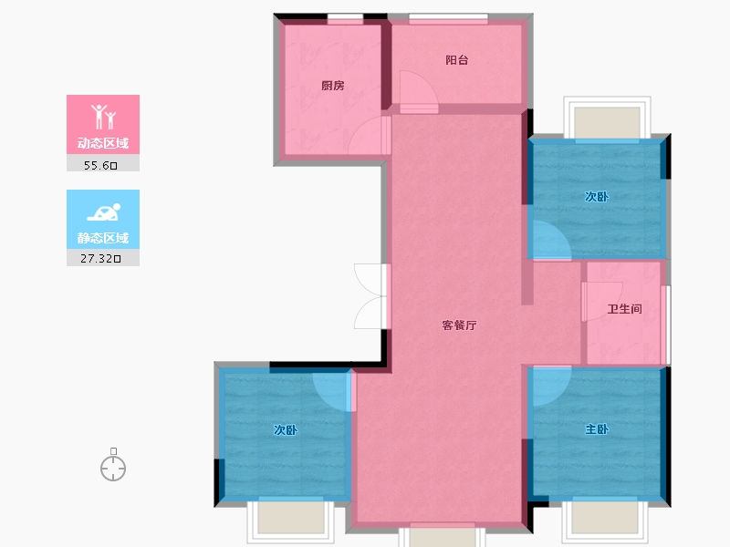 黑龙江省-佳木斯市-华强•幸福里-73.85-户型库-动静分区