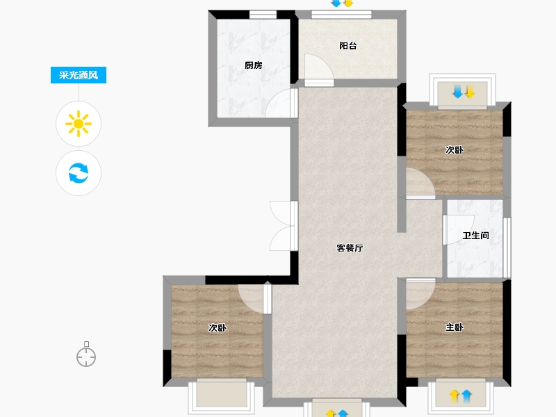 黑龙江省-佳木斯市-华强•幸福里-73.85-户型库-采光通风