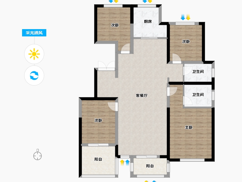 陕西省-渭南市-海兴漫香郡-125.00-户型库-采光通风