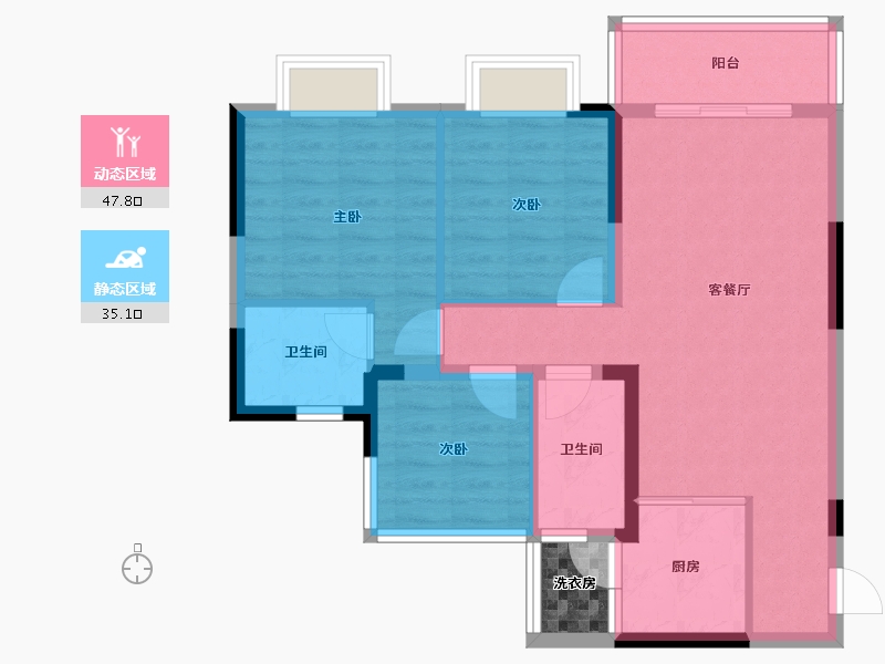 四川省-内江市-恒信·水岸名邸-75.99-户型库-动静分区