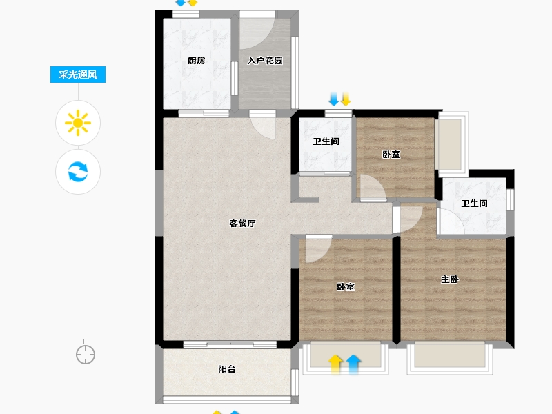 山西省-大同市-碧桂园·华附凤凰城-88.80-户型库-采光通风