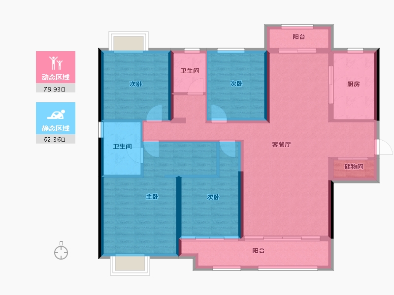 湖南省-湘潭市-长房潭房时代公馆-127.41-户型库-动静分区