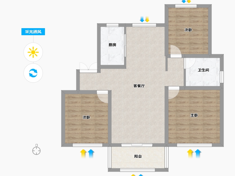 安徽省-芜湖市-中盛·壹号院-85.47-户型库-采光通风