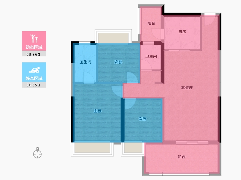 贵州省-遵义市-万象绿城桐乐府-85.70-户型库-动静分区