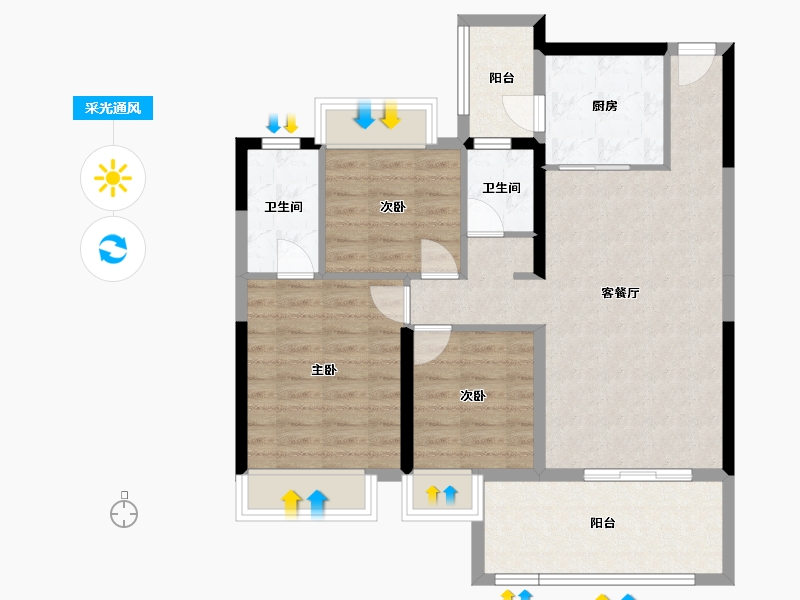 贵州省-遵义市-万象绿城桐乐府-85.70-户型库-采光通风