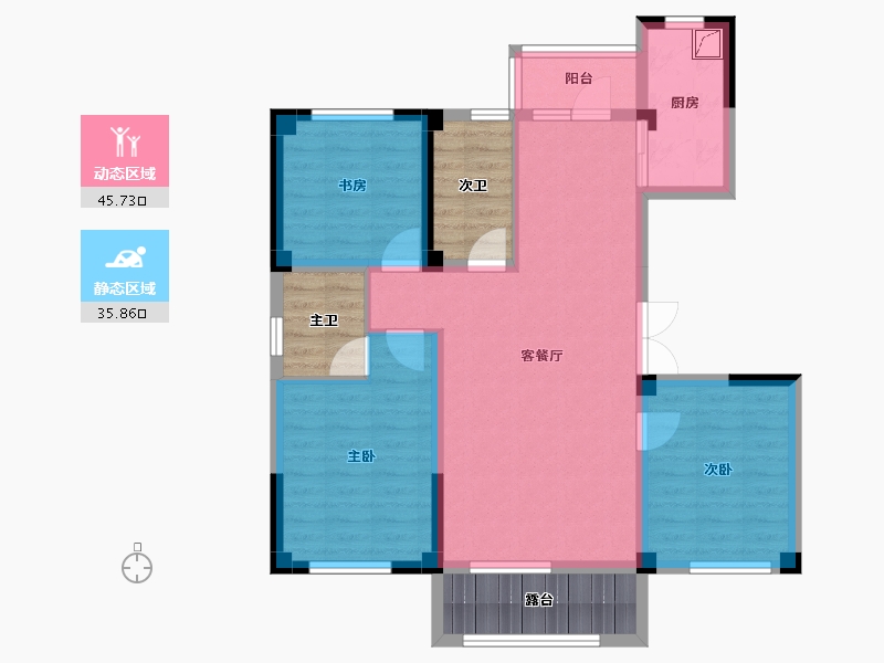 辽宁省-鞍山市-作品壹号-85.63-户型库-动静分区