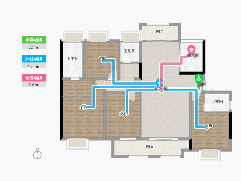 湖南省-湘潭市-长房潭房时代公馆-127.85-户型库-动静线