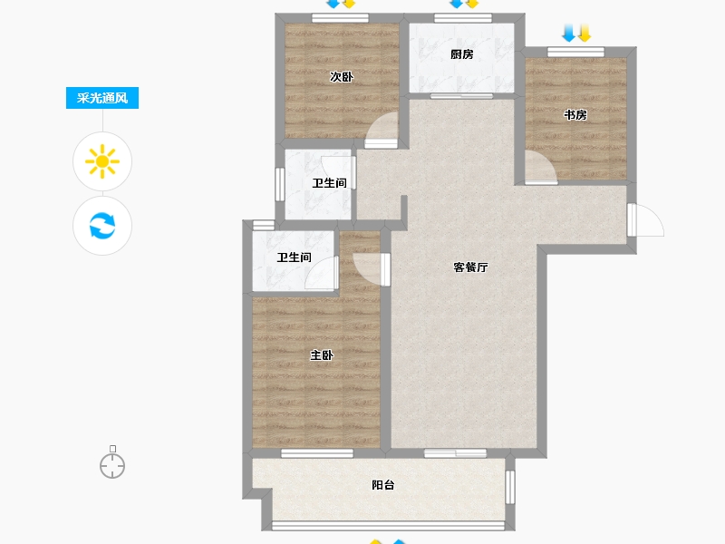 安徽省-滁州市-国兴明珑湾-90.40-户型库-采光通风