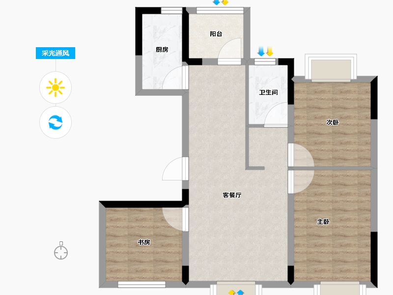 黑龙江省-佳木斯市-华强•幸福里-69.37-户型库-采光通风