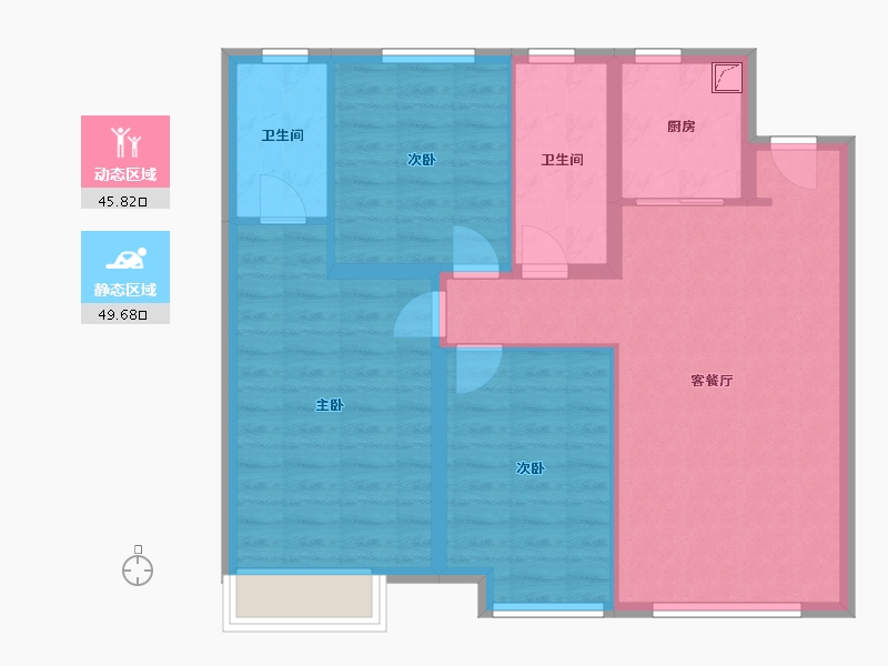 辽宁省-沈阳市-万达盛京ONE-86.00-户型库-动静分区