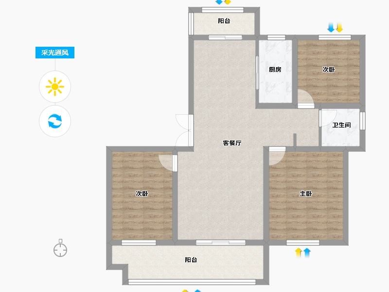 安徽省-芜湖市-中盛·壹号院-96.00-户型库-采光通风