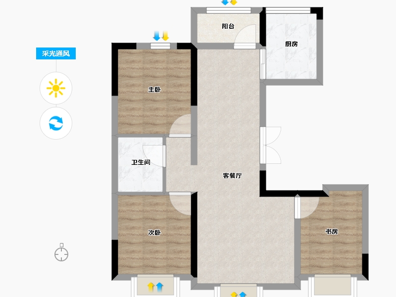 黑龙江省-佳木斯市-华强•幸福里-73.98-户型库-采光通风