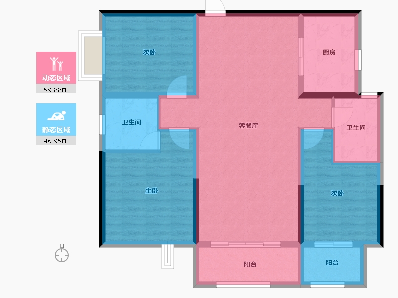 湖南省-湘潭市-紫荆东台御景-95.71-户型库-动静分区