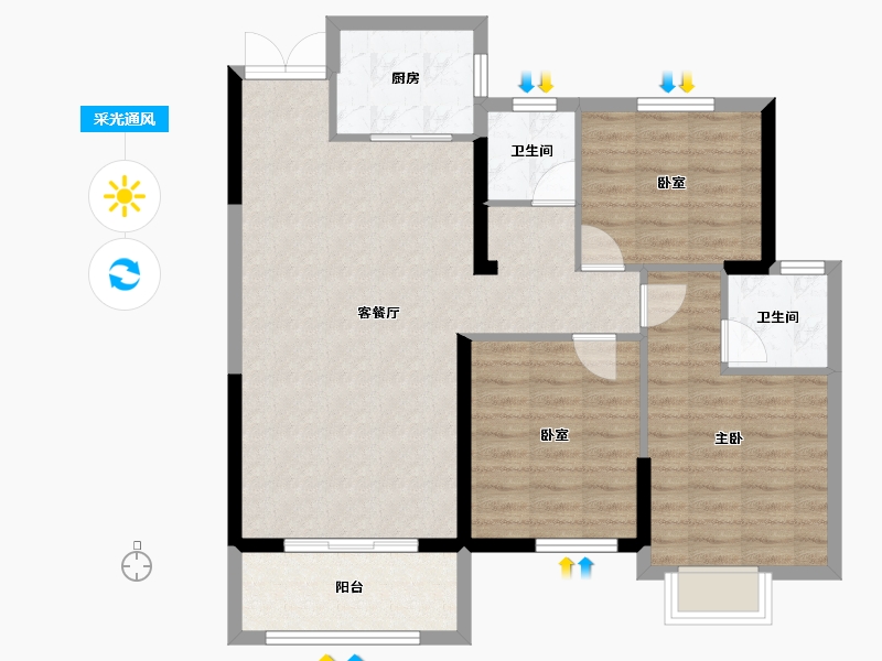 湖南省-湘潭市-玺宇悦城国际-90.04-户型库-采光通风