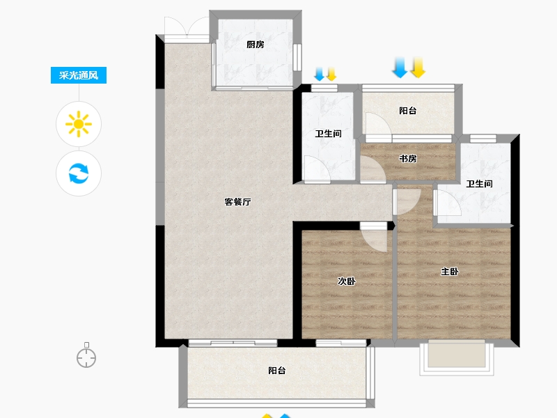 湖南省-邵阳市-邵阳湾田·望江府-86.47-户型库-采光通风