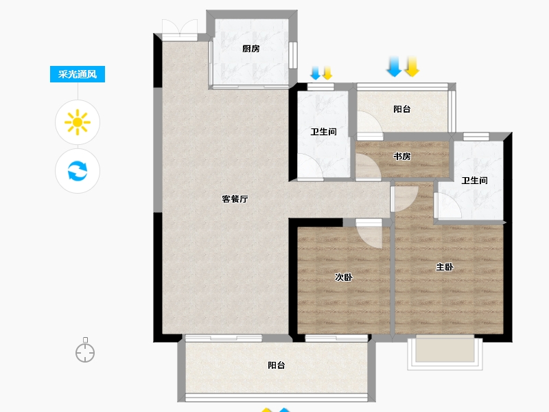 湖南省-邵阳市-邵阳湾田·望江府-86.72-户型库-采光通风