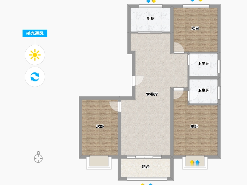 河南省-濮阳市-华信·越绣华府-95.86-户型库-采光通风