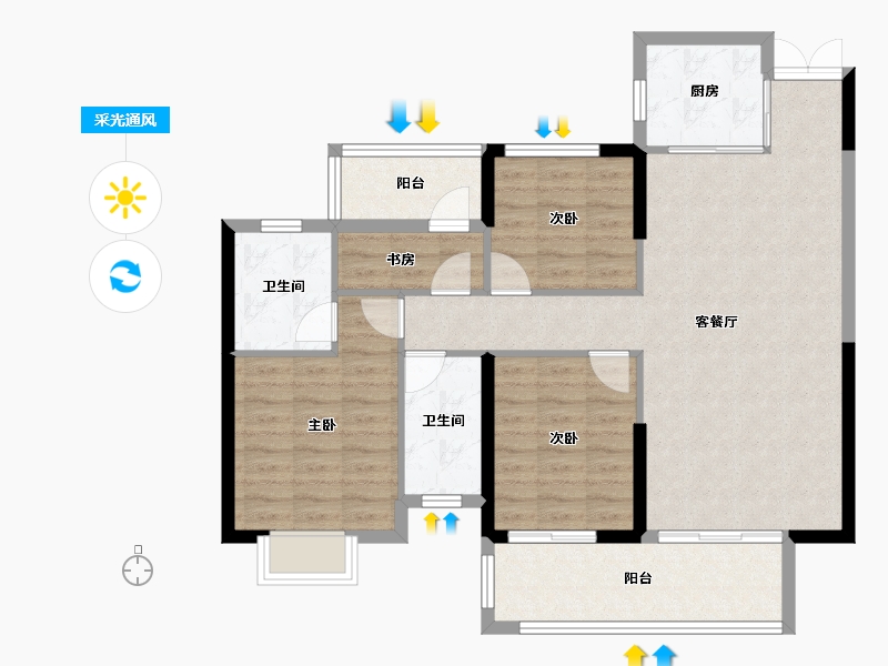 湖南省-邵阳市-邵阳湾田·望江府-96.56-户型库-采光通风