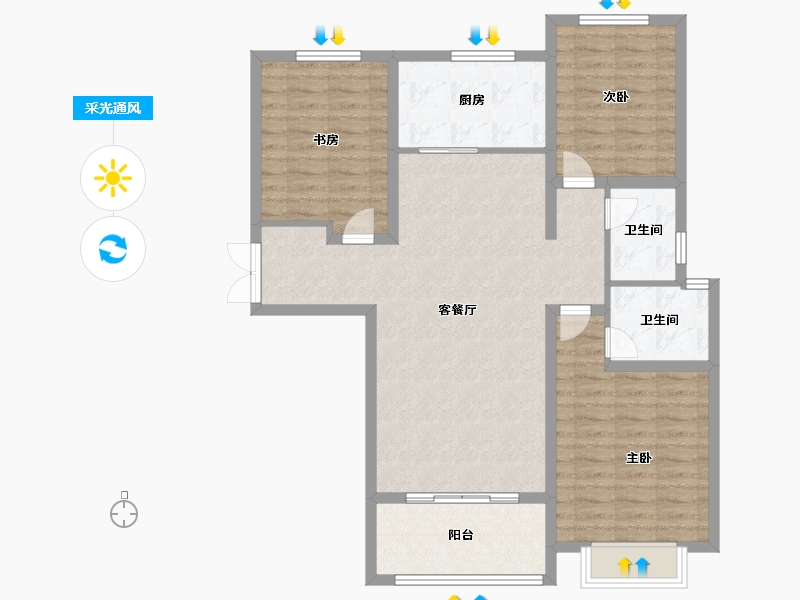 河南省-濮阳市-中央公园三期•望璟臺-101.40-户型库-采光通风