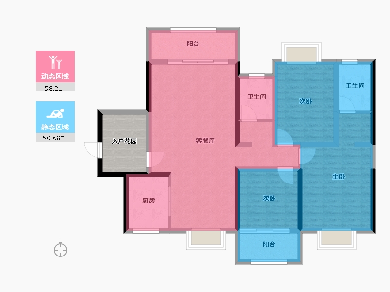 湖南省-湘潭市-紫荆东台御景-103.35-户型库-动静分区