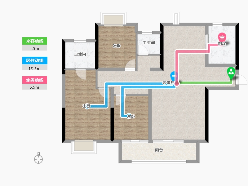 湖南省-湘潭市-紫荆东台御景-105.39-户型库-动静线